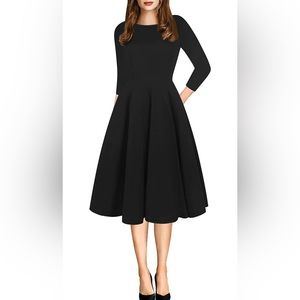 oxiuly Women's Vintage Patchwork Pockets Puffy Swing Casual Party Dress L midi